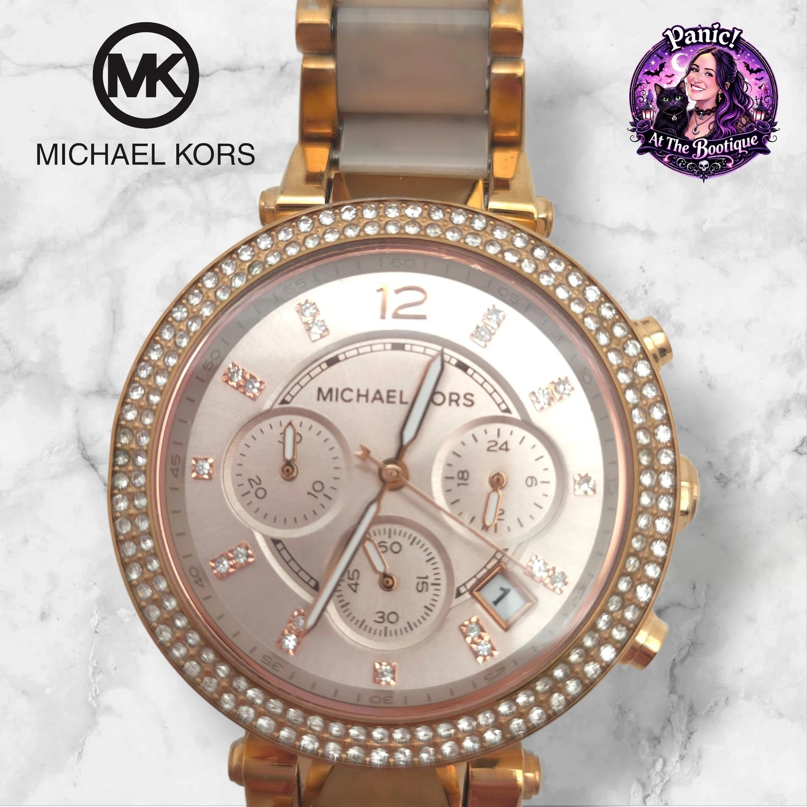 Michael Kors Parker Watch Women Rose Gold Stainless Steel Mk-5896 Crystal Bezel